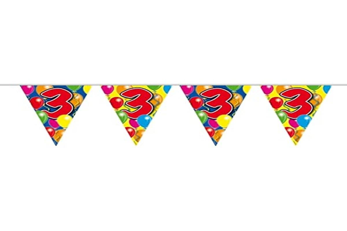 Folat 4533 3rd Birthday Bunting with Balloons-Colourful-10 m, Multicoloured, Standard Size — image 1
