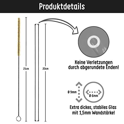 SCHLÜRFLER® Glasstrohhalme - 6 x 20cm - Made in Germany + Reinigungsbürste - Glastrinkhalme Spülmaschinenfest - Glas… – Bild 8