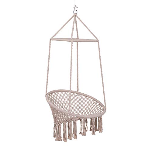 Outsunny Hängesessel Hängeschaukel Schwebesessel Hängestuhl Vintage Ethno wetterfest UV-beständig Baumwolle + Metall Beige Ø80 x H150 cm bis 100 kg