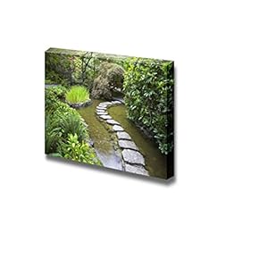 A Footpath from Stones Laid with Brick Through a Fine Pond in Japanese Garden - Canvas Art Wall Art - 12" x 18"