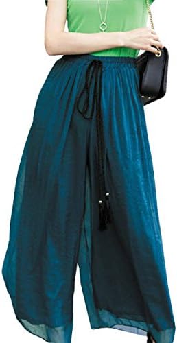 Joyci European High Waist Wide Split Skirt Culottes Pants (Style a Peacock Green)