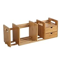 TKI-S imple Desktop Shelf Desktop Bookcase Retractable Double Draw Natural Bamboo Tabletop Storage Box Storage Shelf