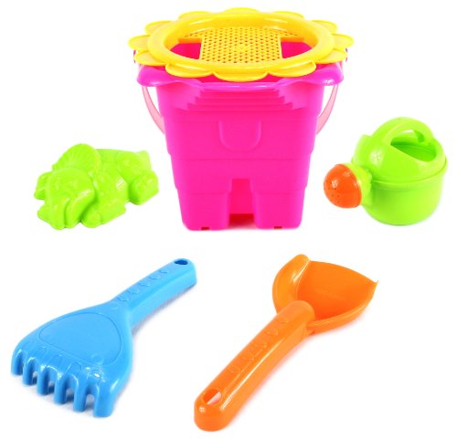 Flower Bucket Children's Kid's Toy Beach/Sandbox Playset w/ Bucket, Hand Tools, Accessories (Colors May Vary)