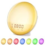 Wake Up Light Sunrise Alarm Clock, Vproof Bedside Night Light, 7 Colors Ambient Lamp, Dual Clock with FM Radio, Sunrise Sunset Simulation, Snooze Function for Kids, Adults, Heavy Sleepers (White)
