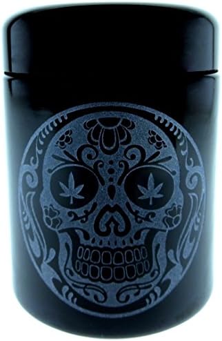 Dope Jars - Herb Storage, Stash Jar - with Dope Designs Deep Etched into the Glass (250ml, Skull)