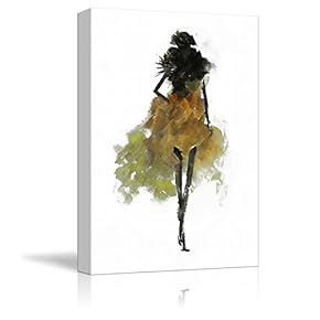 Fashion Lady Woman Concept Yellow Dress Watercolor Painting...