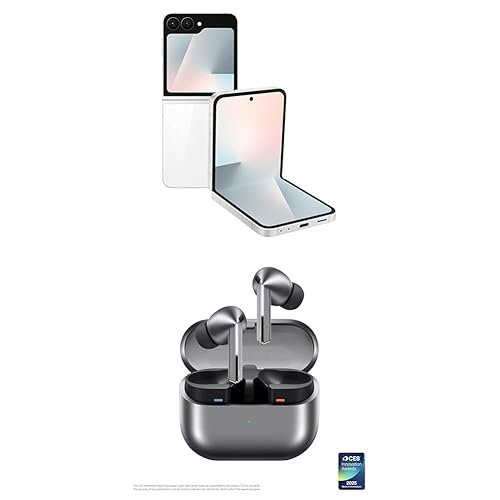 Samsung Galaxy Z Flip7FE 256GB Unlocked AI Smartphone, White w/Galaxy Buds 3 Pro AI True Wireless Bluetooth Earbuds, Silver