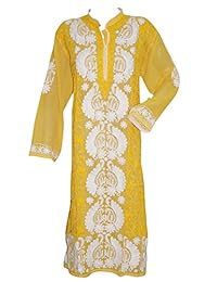 Mogul Indian Long Tunic- Yellow Floral Embroidered Georgette Hippy Dress XXXXL