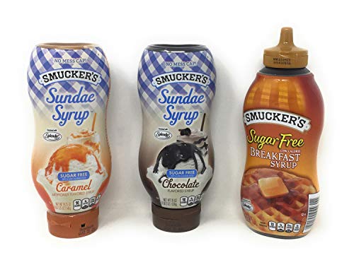 Smucker's Sugar Free Syrup Bundle of 3 Bottles: Breakfast Syrup, Caramel Sundae Syrup and Chocolate Sunday Syrup