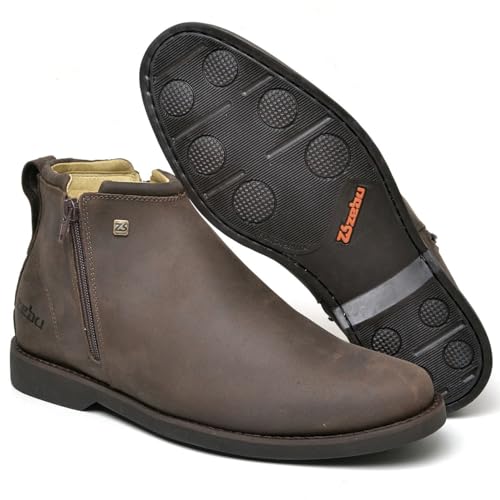 Botina Masculina Zebu Original 62050 em Couro Legítimo com Zíper Lateral para Calce Fácil e Solado de Borracha Gel (GRAXO, Padrão, BR, Adulto, Numérico, 44)