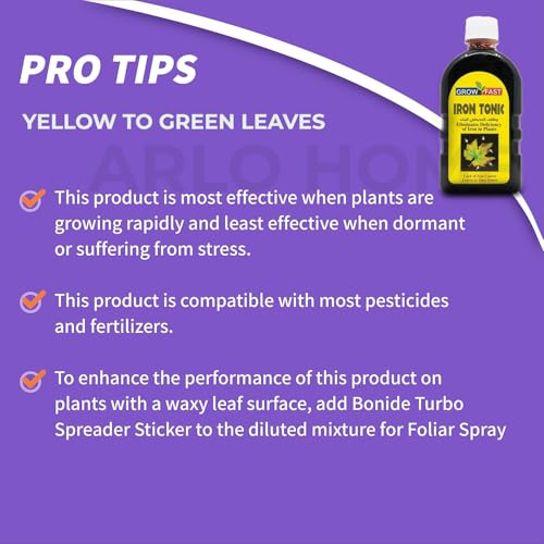 Organic Iron-Tone (250 ml) Organic Fertilizer and Plant Food to Help Correct Iron Deficiency Turns Yellow to Green, Non Staining Iron for Indoor and Outdoor Plants Iron Tonic for Houseplants