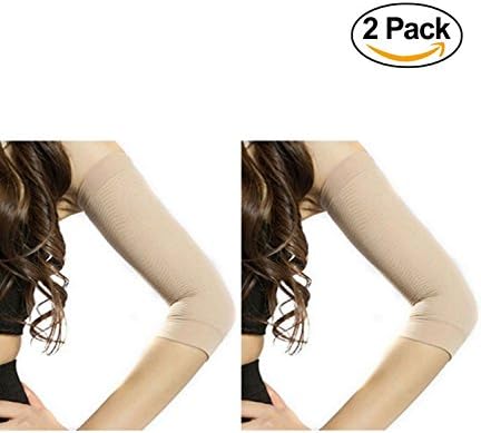 Starmace 2 Pack Slimming Arms Shaping Tone Energize Upper Arm Compression RV Sun Protection Support Sleeves (SM, Beige)