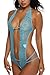 Avidlove Women Deep V Halter Lingerie Lace Babydoll Mini Bodysuit Blue Medium