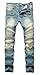 NITAGUT Men's Ripped Slim Straight fit Biker Jeans with Zipper Deco (34Wx32L, Vintage Denim)