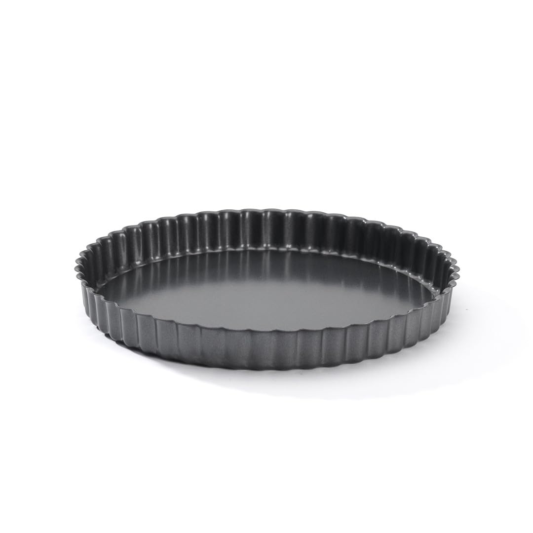 De Buyer Round Fluted Tart Mould with Straight Edge Loose Base, 24 cm, Silver