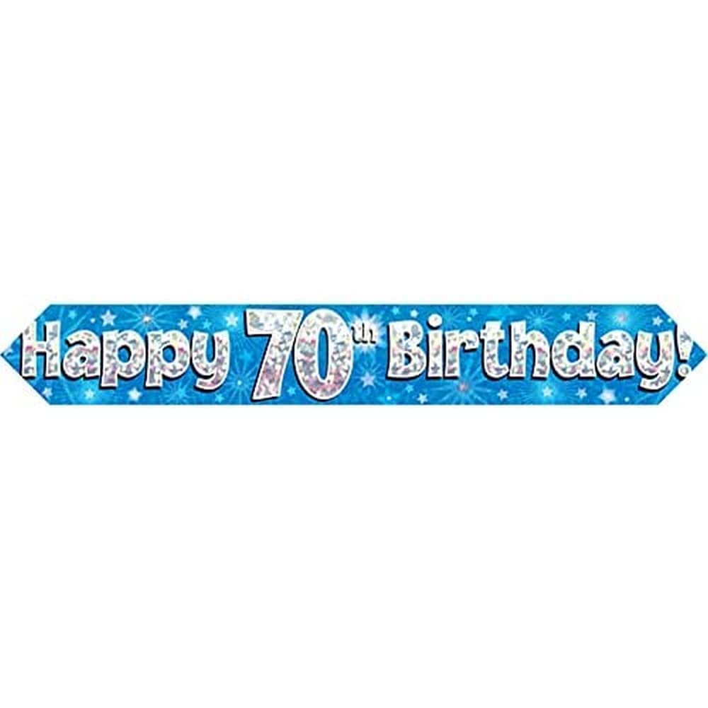 9ft Banner 65th Sparkling Fizz Birthday Blue Holographic