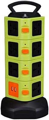 YOTOSAN Smart 16-Outlet Home/ Office Over Current Protector Worldwide Voltage Power Socket Vertical Tower Multiple Socket With 2 USB Outputs for iPhone iPad, Samsung and other Devices (Green)