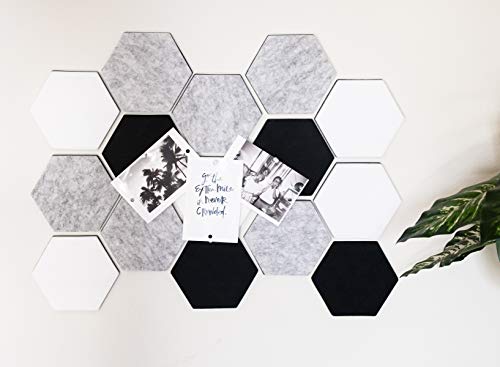 Cork Board/Memo Board of Hexagon Felt Pads - 24" x 18" (6" x 6" each-15 Pack) (Gray) - Thumbnail 2