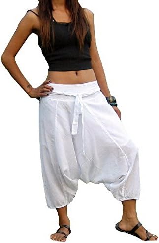 Capri Short Harem PantsTrouserYogaBohoBaggyGypsyHippieAladdin White