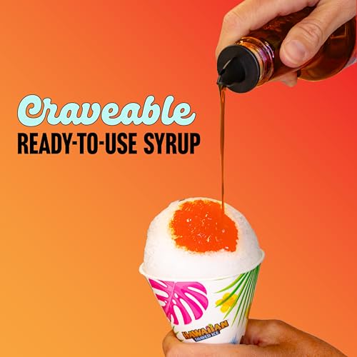 HAWAIIAN SHAVED ICE MANGO SYRUP – NUT SOY DAIRY FREE – FLAVOR FLUFFY & CRUNCHY SNOW CONES – SHELF STABLE – MAKES 8 SERVINGS – 16 OUNCES