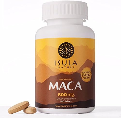Isula Nature 100% Peruvian Maca Root Powder Premium Organic Gelatinized 800mg x 100 Tablets