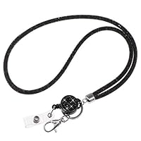 Bling Lanyard for Women, QBeel 32.8" Crystal Lanyards with ID Holder Retractable Rhinestone Lanyard for Keys Wallet Phones Glasses - Black, 1 Pack