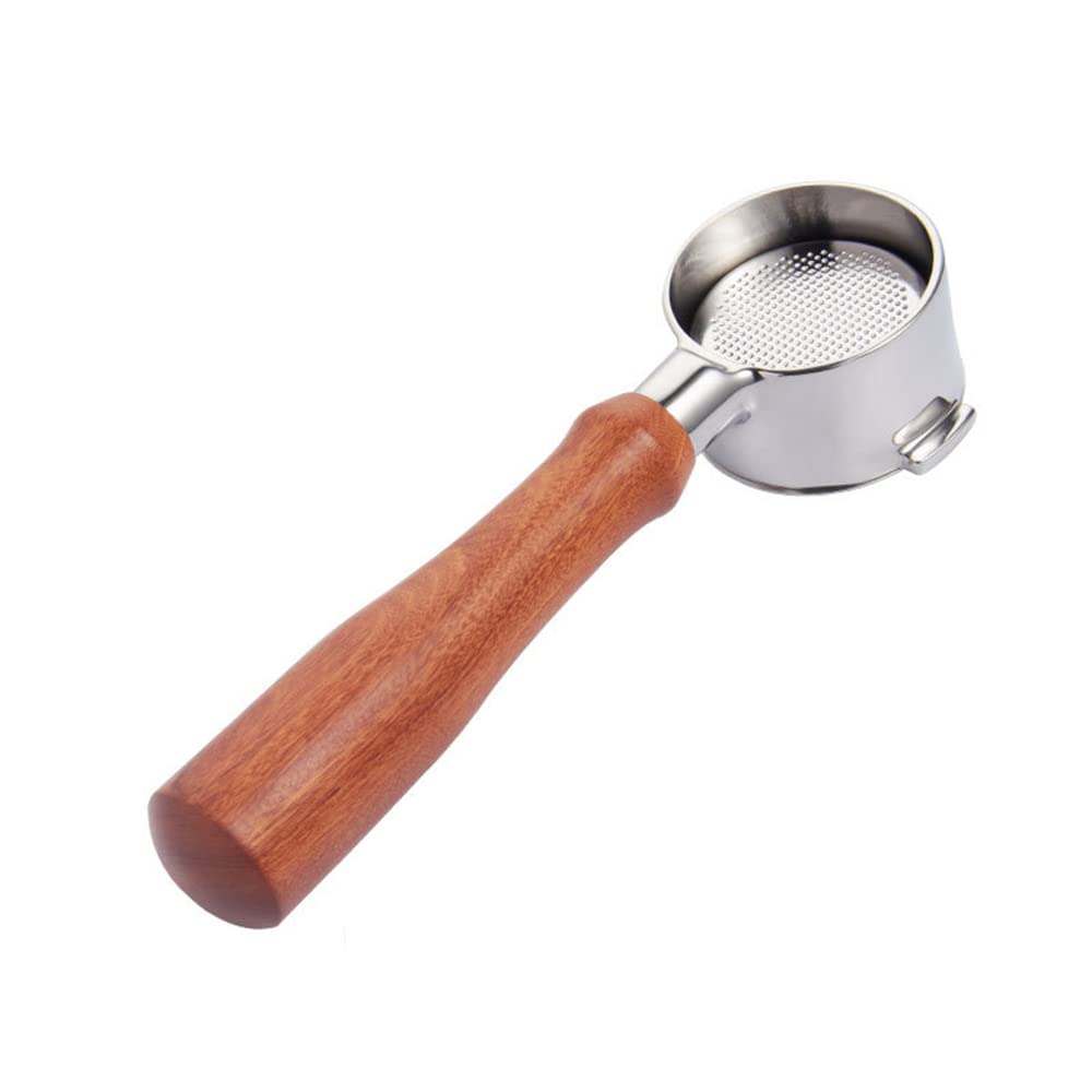 Bottomless Portafilte with Double Ear Stainless Steel Fine Mesh Single-Layer Filter Removable Bottomless Wooden Coffee Handle for Delonghi 311Gr-310 Gr/Ecov310/Ec200/Ec221/Ec310/(Diameter 51mm)