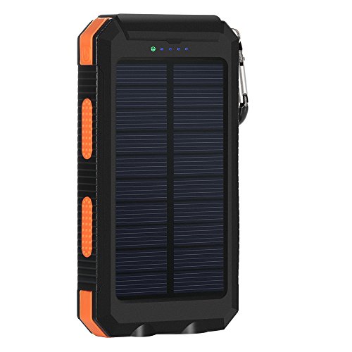 UPC 613868237275, Solar Charger, 10000mAh Solar Power Bank Portable Battery Pack Cellphone Charger with 2 LED Flashlights, Solar Panel with Compass and Carabiner for IOS and Android Cellphones(Orange)