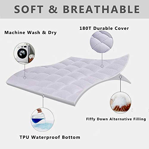Ubauba Waterproof Mattress Pad, All Season White Down Alternative Mattress Cover Cotton Mattress Protector Deep Pocket Breathable Mattress Topper, Queen