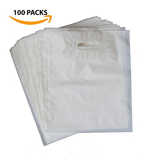 100 15x18 Merchandise Shopping Bags With Die Cut Handles | Extra Thick 2.25 mil LDPE Plastic Bag | Perfect for Retail Stores, Gifts, Promotion, Party Favors | 100% Recyclable