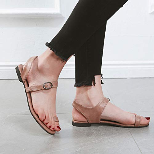 NIKAIRALEY Shoes Womens Gladiator Strappy Flat Open Toe Strap Ankle Wrap Summer Beach Breathable Flat Buckle Strap Sandals Pink