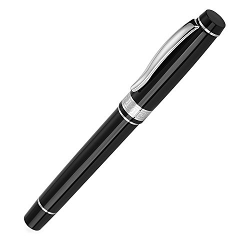 Ballpoint Pen Office Writing Set Gel Ink Roller Ball Pens for Signature Calligraphy Black Lacquer Chrome Trim with Fine Point Black Refill with Gift Box