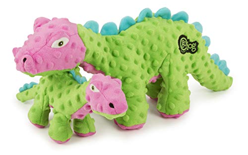goDog Dinos Spike with Chew Guard Technology Plush Squeaker Dog Toy, Small, Green and Pink
