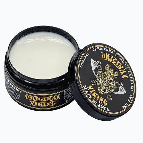 ORIGINAL VIKING | Cera MATE PREMIUM CON FÓRMULA COMPLETAMENTE NUEVA para Barba, Bigote y Cabello. Efecto Mate para un look moderno y casual, da textura a tu estilo, modelado preciso y duradero. Con Aroma Seductor, Sin sustancias dañinas, Vegano, Cruelty-Free. Atrévete y Conquístalo todo 120g