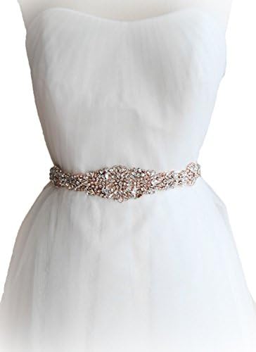 Bridal Belt Ivory with Rose Gold Rhinestone Crystals Jeweled for Wedding Dress