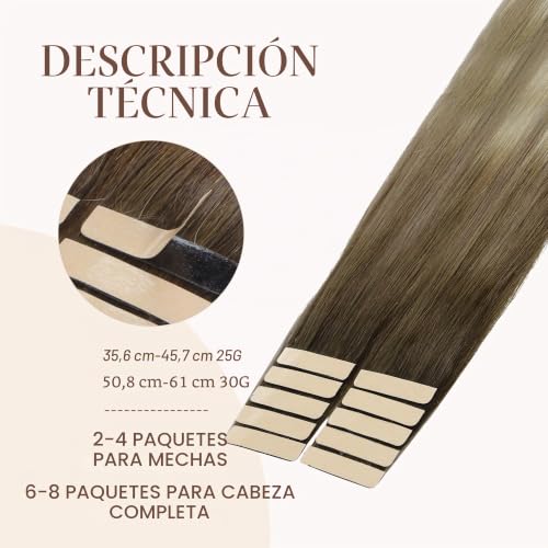 GOO GOO Adhesive Hair Extensions Natural Hair, 40 cm 10pcs 25 g Walnut Brown to Ash Brown and Whitish Blonde Hair Extensions, Remy Hair Extensions Natural Real Human Hair
