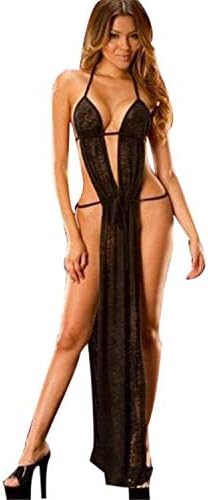 Hot Exotic Lingerie Womens Sexy Transparent Lace Baby Dolls Dress Side Slit Backless Long Dress Sleepwear