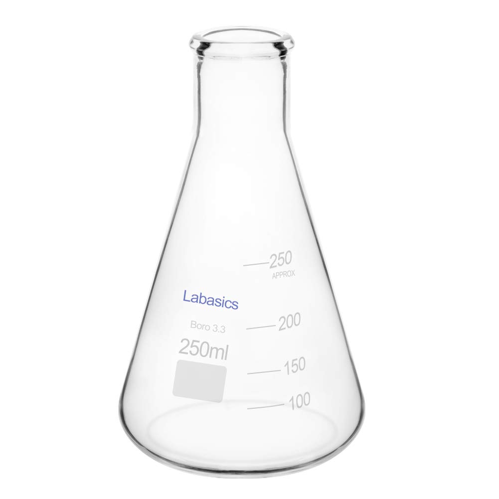 Labasics Glass Narrow Mouth Erlenmeyer Flask, Borosilicate Glass Heavy Wall Flask with Heavy Duty Rim, 250ml