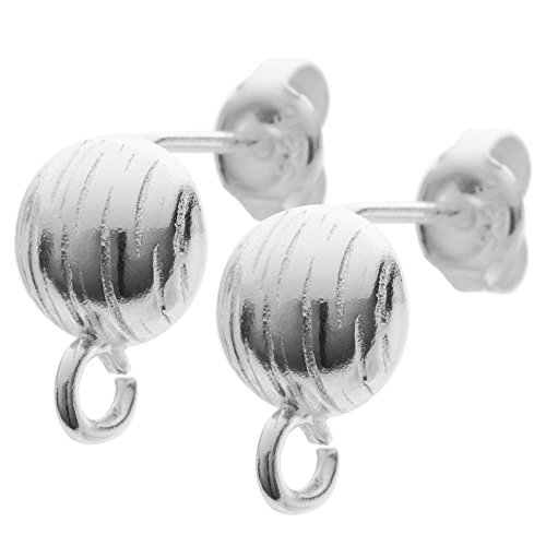 2 pcs 925 Sterling Silver Semicircular Corrugated Stud Post Earring Connector With Open Ring