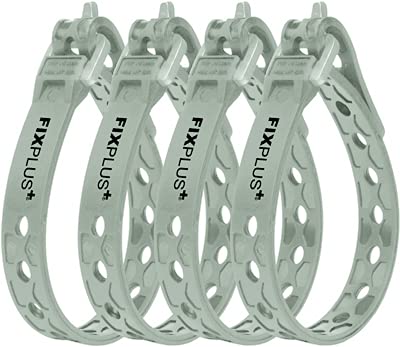 Fixplus Strap pack of 4 nano size: short and narrow – lashing strap for securing, attaching, bundling and lashing, made of special plastic with aluminium buckle 23 cm x 1.2 cm (light grey)