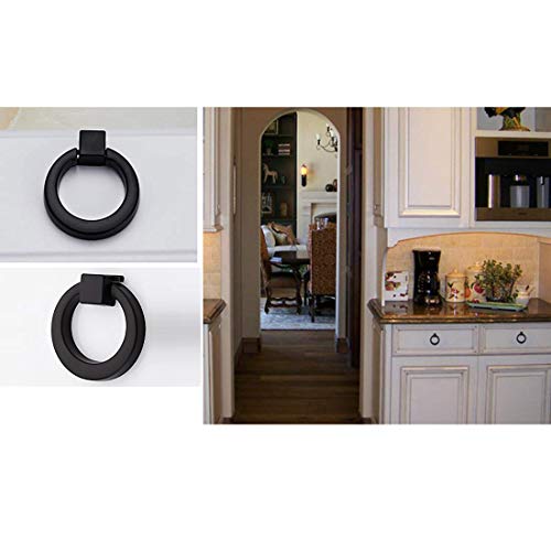 RuiyiF 12 Pack Cabinet Ring Knobs and Pulls, Single Hole Hardware Handle Black Ring Handle for Dresser Drawer Cupboard