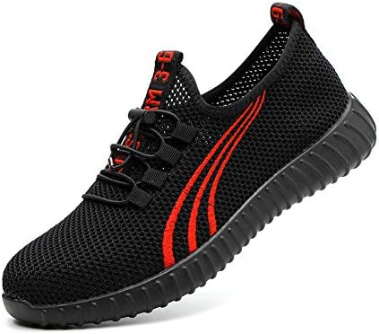 Lightweight Safety Shoes Men Women Work Shoes Steel Toe Breathable Protective Sneakers,BlackRed