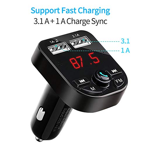 Wireless Bluetooth FM Transmitter for Car,Huifen Car Kit Audio Adapter & Receiver with Mic Handsfree Call MP3 Player Voice Navigation Fast Charger with 2 USB Ports,TF Card Port & AUX Output (Black) - Thumbnail 2