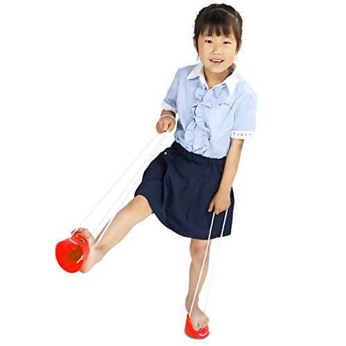 Gosear Kids Toy, Plastic Stilt 1 Pair Plastic Smile Face Walking Jumping Feet Stilts Balancing Shoes for Kids Children Outdoor Walker Sport Games Toy Red - Thumbnail 4