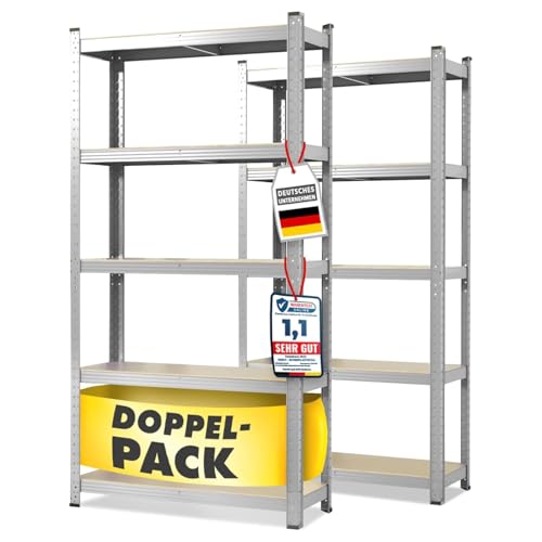 KARAT Schwerlastregal, 2er Set - Steckregal, Kellerregal, Lagerregal - 5 verstellbare Böden (Verzinkt, 50 x 100 x 200 cm)
