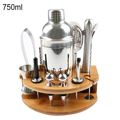 Cocktail-Set, 12-teiliges Cocktail-Shaker-Set, 350/550/750 ml, Edelstahl, Bar-Werkzeug-Set, Barkeeper-Set mit Bambus… – Bild 3