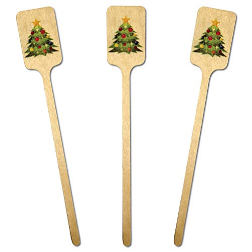 Royer 6" Christmas Tree Emoji, Festive, Holiday, Wooden Swizzle Sticks, Stirrers, Set of 28—Made in USA