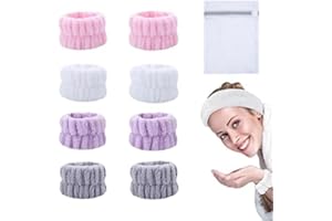 Cozy Manor Wrist Washband Set 8 Pieces Absorbent Wrist Towels for Washing Face with Laundry Bag Wristbands for Women Girls Cl