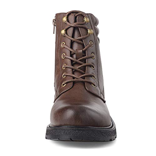GM GOLAIMAN Mens Motorcycle TAFT Dress Boots - Lace Up Zip Boots Military Tactical Work Combat Hiking Botas Invierno Hombre, 12 M US, 3 Dark Brown - Thumbnail 3