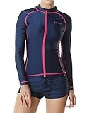 Tesla TM-FSZ01-NVY_Large Women's UPF 50+ Zip Front Long Sleeve Top Rashguard Swimsuit FSZ01